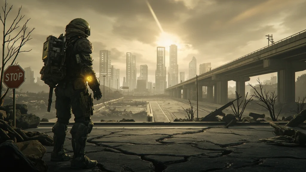 Fallout 4 walkthrough cover art showing a vault dweller in the Commonwealth wasteland