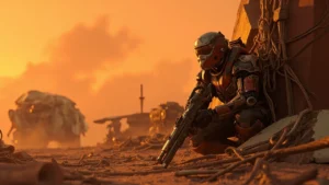 Arc Raiders reviews cover image of a player in sci-fi salvage gear on a windswept alien surface